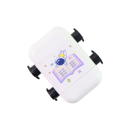 Kids educational Wukusy automatic math problem rolling stamp showing colorful numbers and simple math problems on a white background.