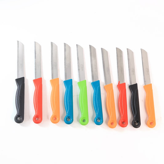 Set of 10 Wukusy Supermom stainless steel kitchen laser knives displayed together for home cooking and food prep.