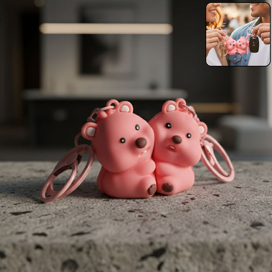 Wukusy cute couple bear-shaped 2-in-1 keychain set with two pieces, featuring adorable bear designs for keys or accessories.