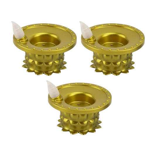 Set of 3 Wukusy water sensor LED golden diyas for home decor, featuring glowing LED lights in a decorative diya design.
