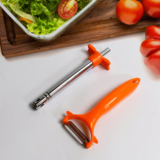 Wukusy 2-in-1 kitchen combo stainless steel gas lighter with vegetable cutter and peeler, durable and practical for cooking tasks