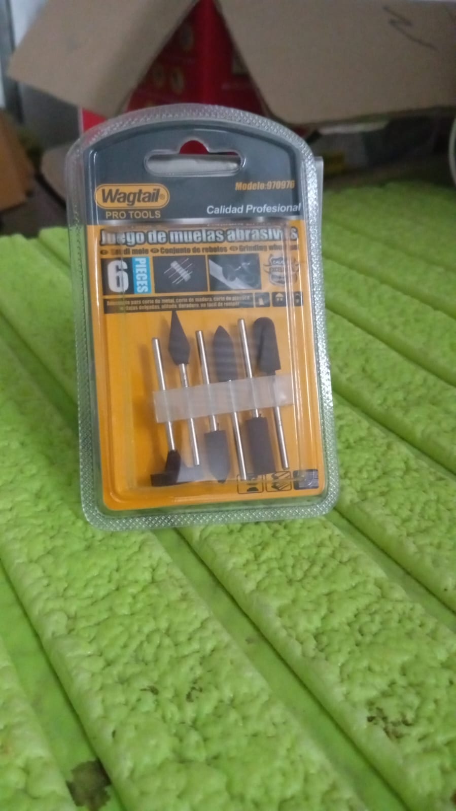 Set of six Wukusy mounted abrasive grinding points for rotary tools, ideal for precision grinding and material removal.