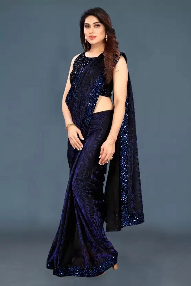 Purple lycra blend solid saree for women, 6.3 meters, featuring smooth fabric and elegant drape from the brand 6706.