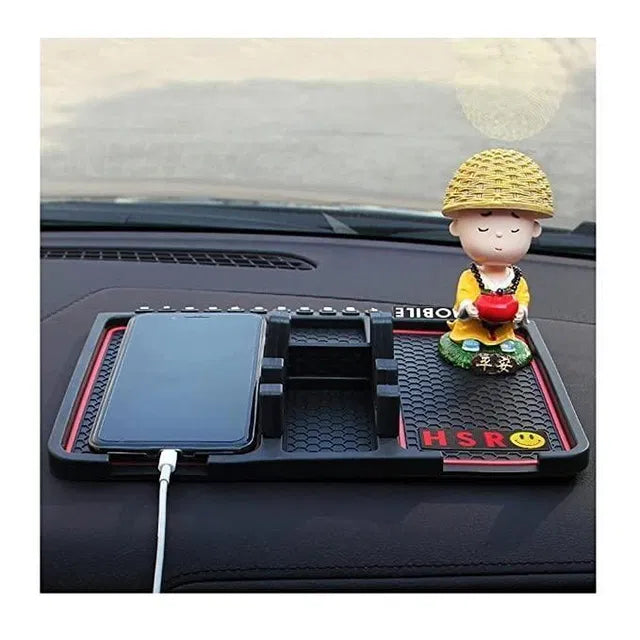 Car mobile holder for dashboard by 18049, showing a secure grip on a smartphone mounted in a vehicle interior.