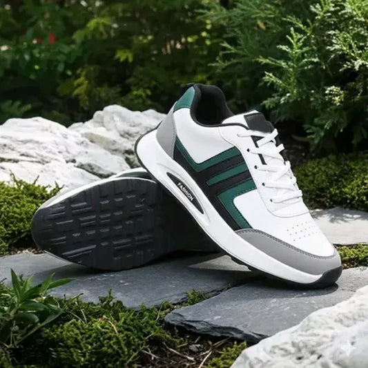 Anjrs men's casual sports shoes in black and white, lightweight and comfortable for running and everyday wear.
