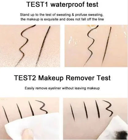 Black eye liner with wing stamp, featuring precise applicator and stamp for creating perfect winged eyeliner looks.