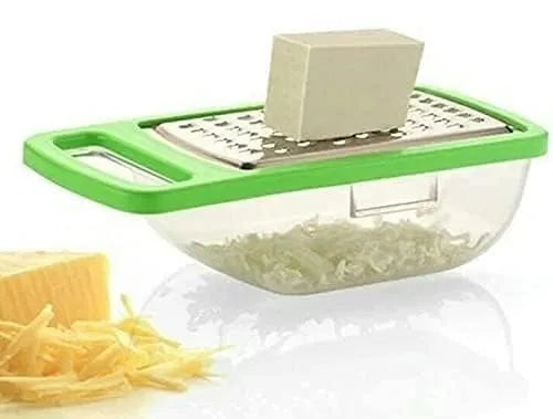 Stainless steel cheese grater with container box for vegetables, fruits, and ginger, featuring a compact kitchen utensil from 19357.