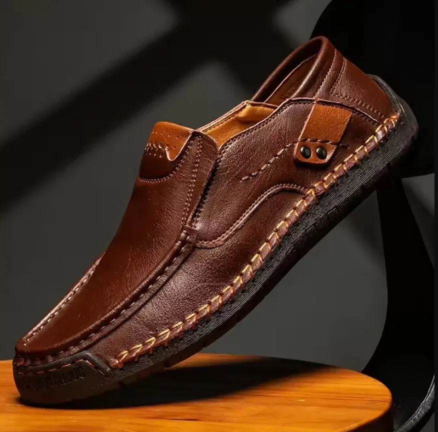 Brown men's semi-formal casual shoes with anti-skid soles from brand 34608, featuring a stylish and comfortable design.