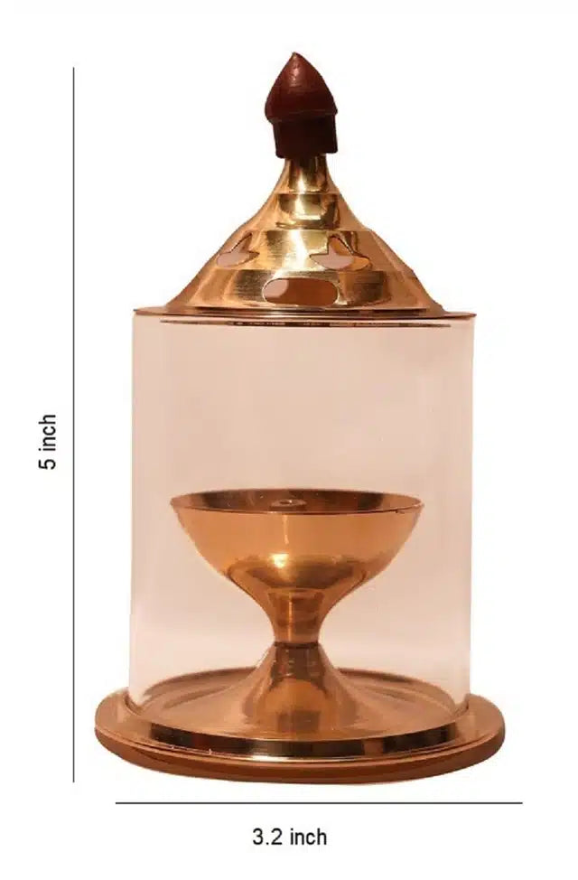 Two gold brass oil puja diyas lanterns, 5-inch traditional lamps for religious rituals, displayed in a pack of two.