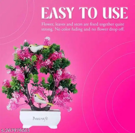 Artificial Bonsai plant with pink and green foliage in a pot, illuminated with built-in light, 23 cm tall, by 7335.
