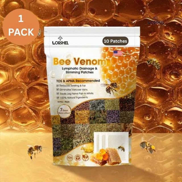 Pack of 10 205 Bee Venom Foot Heat Patches, showing adhesive patches with bee venom for foot relaxation and soothing therapy.