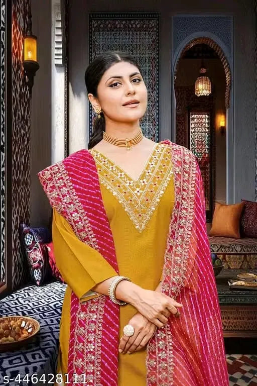 Women’s kurta set with matching dupatta and bottomwear by 15801, featuring a stylish kurta with intricate details and coordinated accessories.