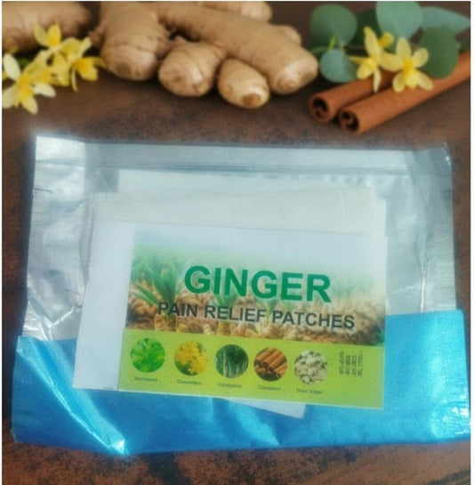 Ginger Pain Relief Heat Patches by 35931, 10-pack, showing adhesive patches designed for targeted pain relief and warmth.