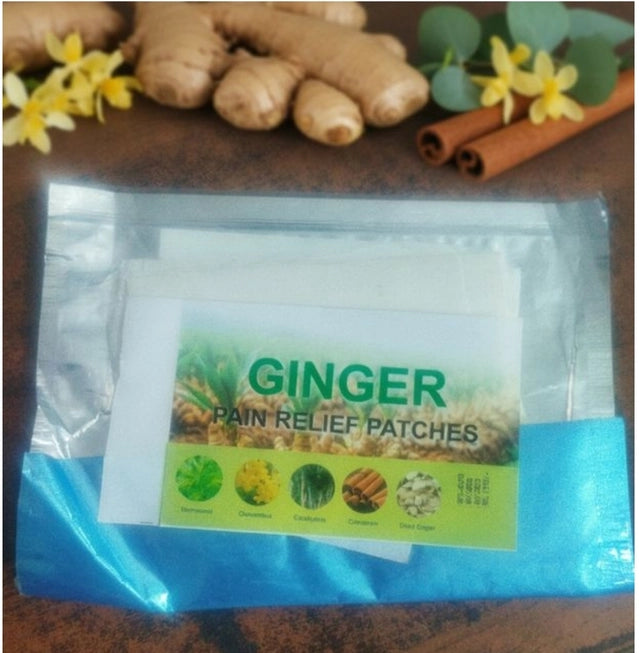 Ginger Pain Relief Heat Patches by 35931, 10-pack, showing adhesive patches designed for targeted pain relief and warmth.