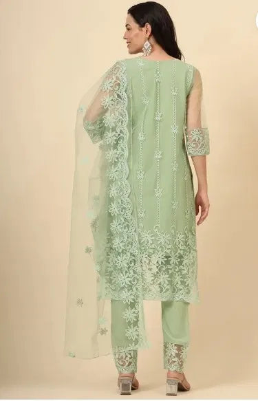 Elegant women's kurta set with matching dupatta and bottomwear from 15801, showcasing intricate design and vibrant fabric.