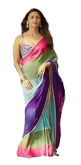 Multicolor georgette printed saree for women with intricate patterns, draped elegantly showcasing its vibrant design and lightweight fabric.