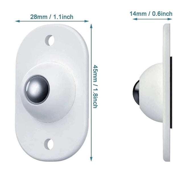 Set of four self-adhesive mini swivel caster wheels from 19202, mounted on a surface, used for furniture or equipment mobility.