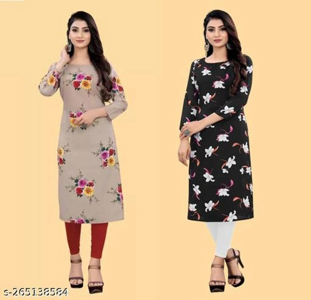 Crepe printed kurti for women, brown and black, size small, by 1457, featuring traditional design and comfortable fit.