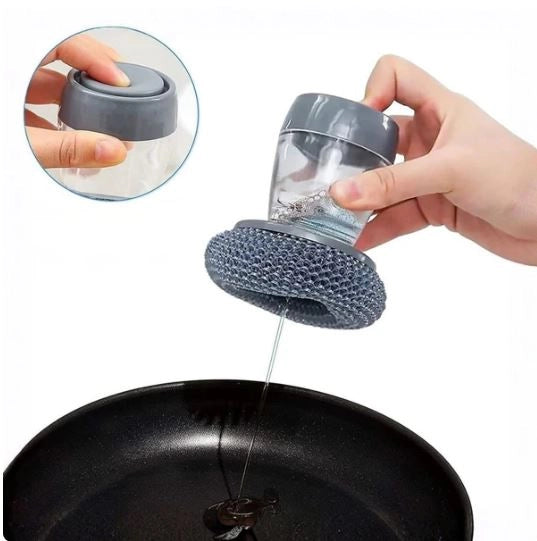 Pair of 18279 2-in-1 liquid soap dispensing brushes with soap holders, featuring ergonomic handles and transparent soap reservoirs.
