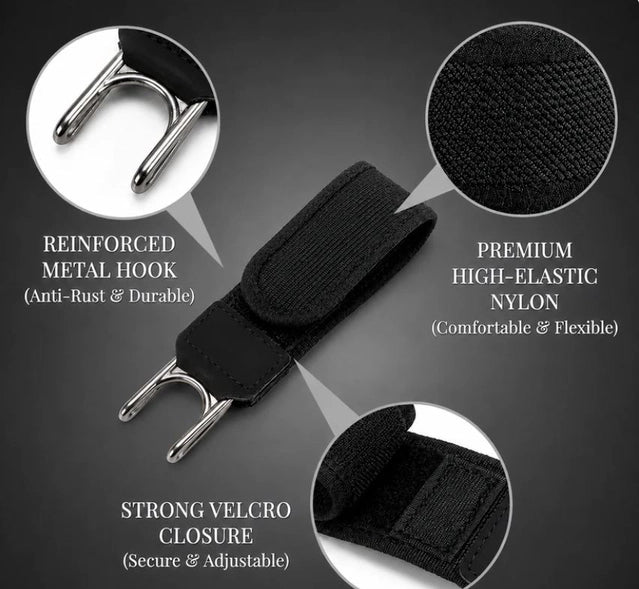 Pair of metal adjustable no buckle belts for men and women with hooks, versatile and stylish 18281 brand belts.