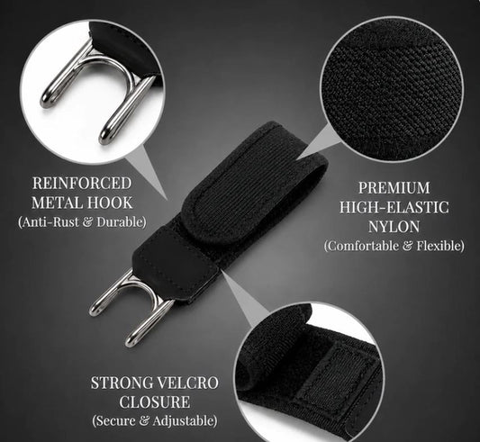 Pair of metal adjustable no buckle belts for men and women with hooks, versatile and stylish 18281 brand belts.