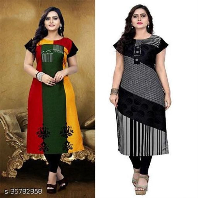 Green and grey crepe printed kurti for women, size M, from 1457, shown in the image with stylish traditional design