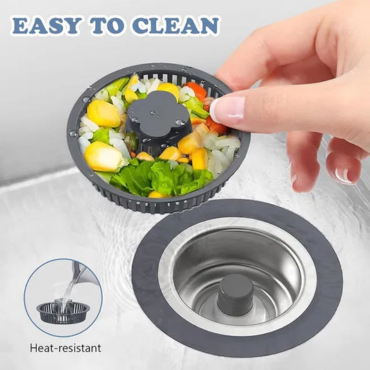 3-in-1 sink drain strainer by 18279, made of durable material, designed to catch debris and prevent clogs in kitchen sinks.
