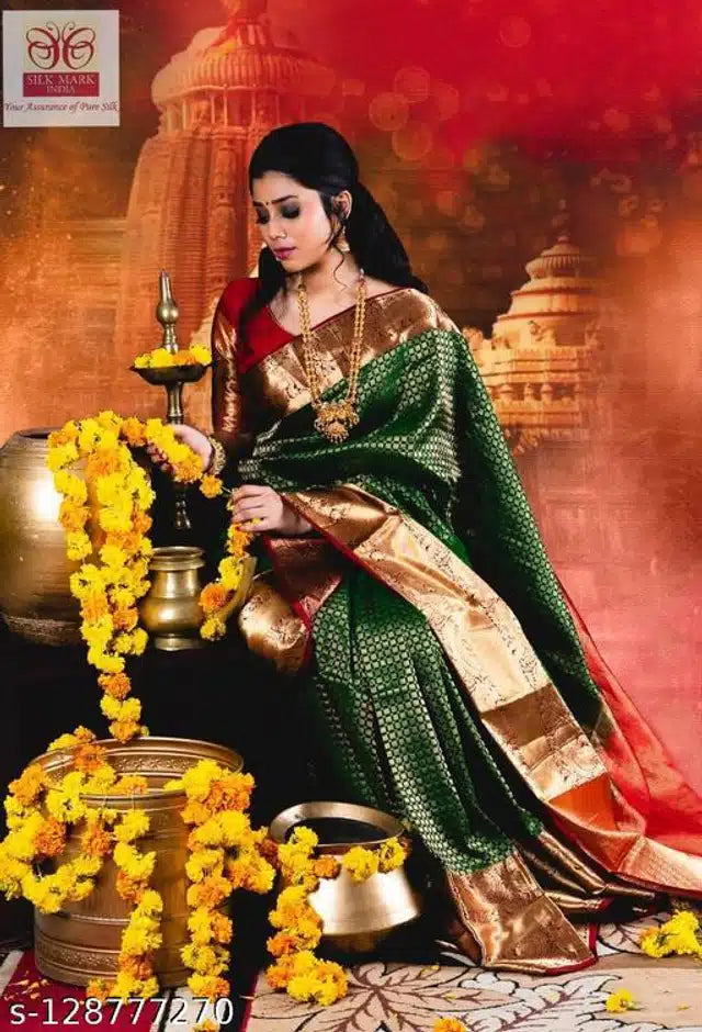 Green Jacquard saree for women with intricate patterns, 6.3 meters long, stylish women's saree by 6246
