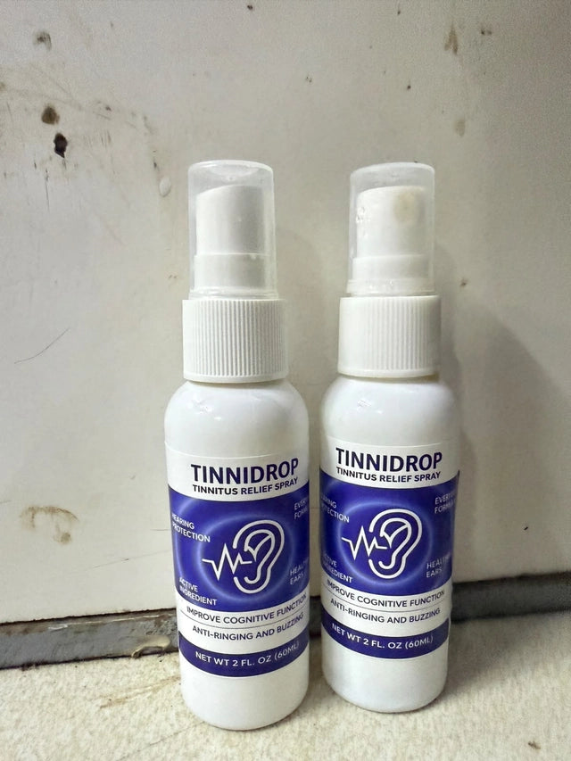 Two bottles of 35930 Tinnitus Ear Relief Spray in a pack, designed to soothe ear discomfort with a gentle spray formula.