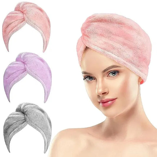 Ultra-soft coral fleece hair drying cap with cloud texture, ideal for quick hair drying and comfortable use.