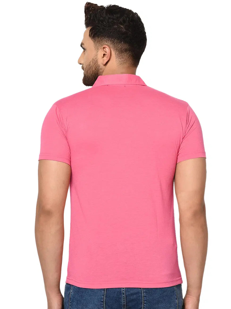 Men's cotton blend solid half-sleeve polo shirt by 1238, shown in a classic fit with a collar and short sleeves.