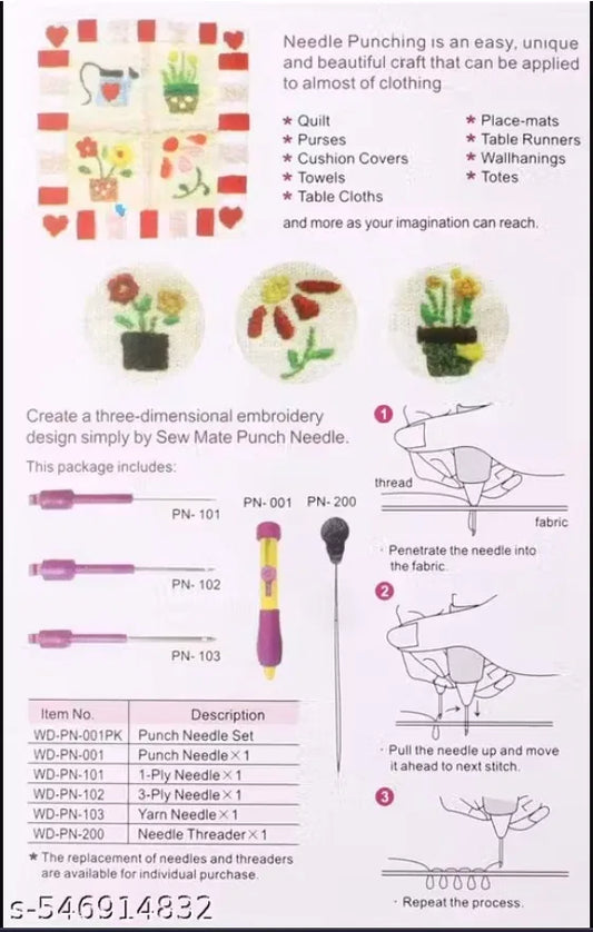 Embroidery punch needle pen set with three sizes for knitting, crochet, and felting craft projects.