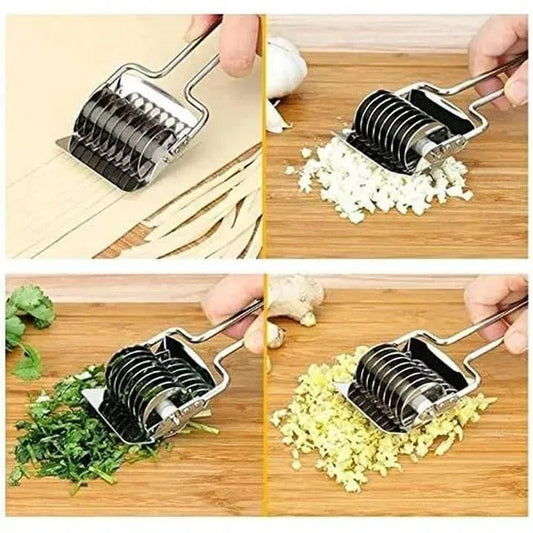Stainless steel handheld dough and noodle cutter tool from 30969 kitchen tool set, with sharp blades for pasta and dough cutting.