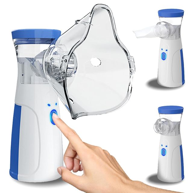 Accutrust portable ultrasonic mesh nebulizer machine for respiratory therapy, compact device with a power generator and mesh design.