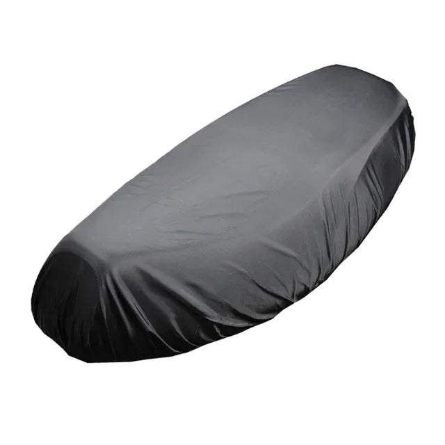 Motorbike rain seat cover by 19357, waterproof motorcycle seat cover protecting against rain and weather elements.