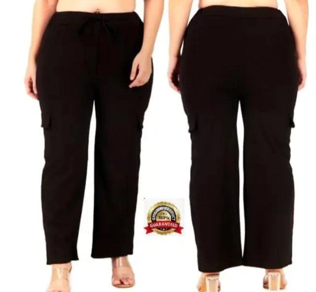 Black cotton blend straight fit women's trousers in size small, shown in a pack of two, featuring a classic, tailored design.