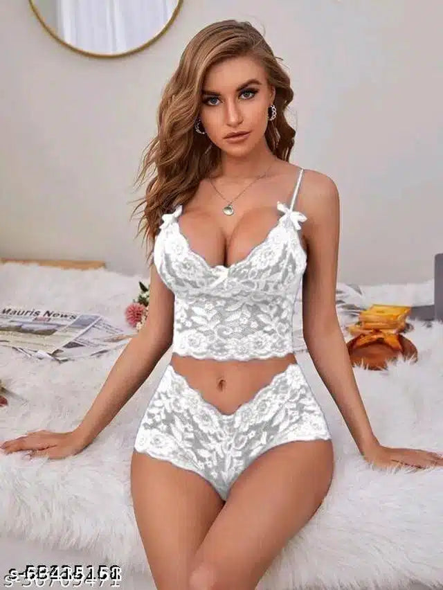 Women’s white babydoll lingerie by 8588, XXXL size, featuring delicate lace details and a soft, flowing fabric.