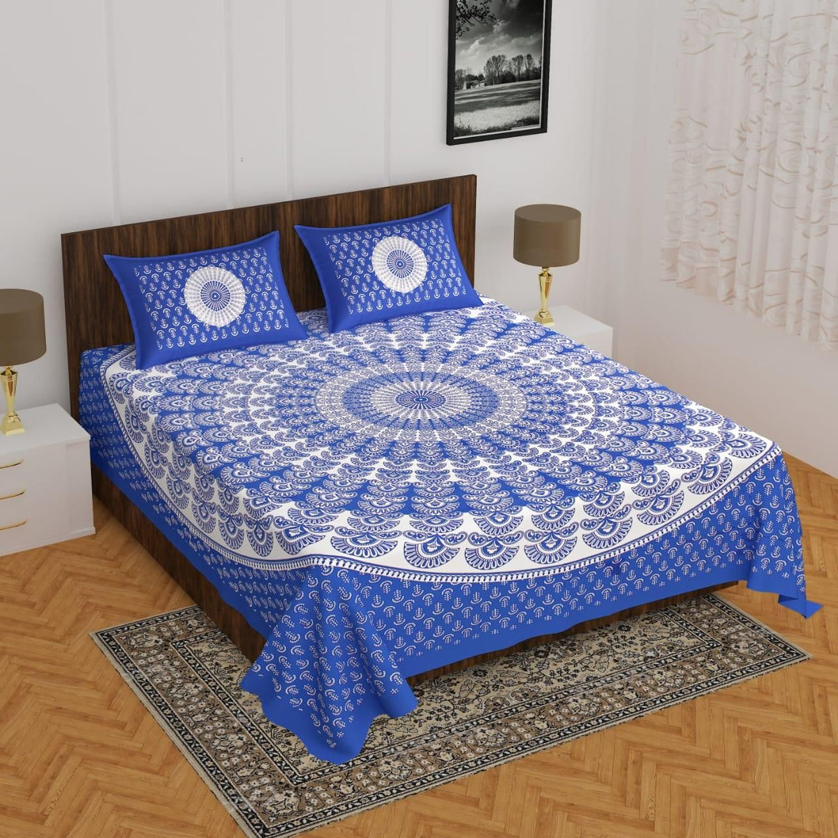 Cotton printed double bedsheet with colorful floral pattern, soft and comfortable fabric from Drpshippr.