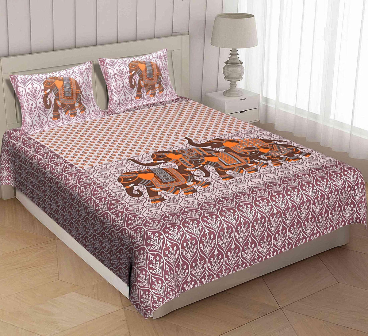 Cotton printed double bedsheets with floral pattern from Drpshippr, showcasing soft fabric and vibrant design for a cozy bedroom look.