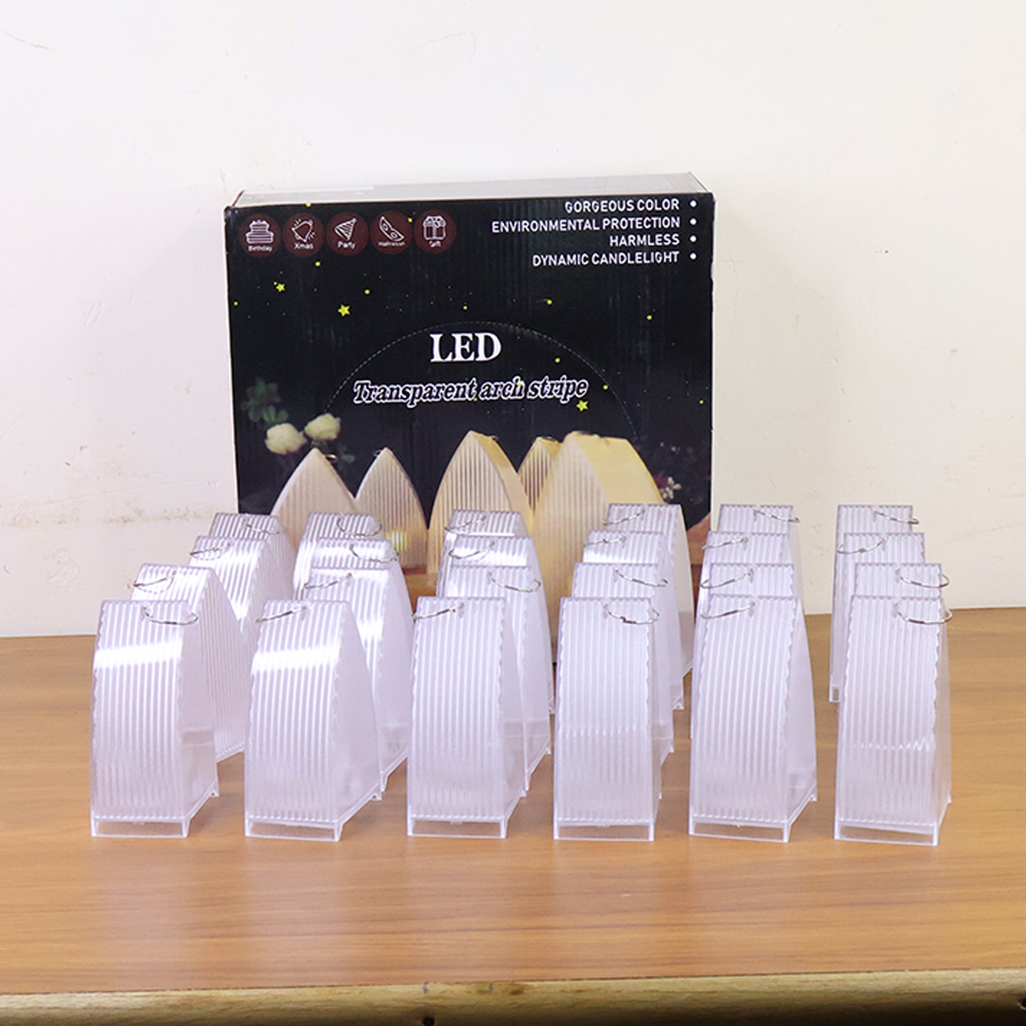 Set of 24 transparent decorative LED candle lights by Wukusy, perfect for home decor and ambient lighting.