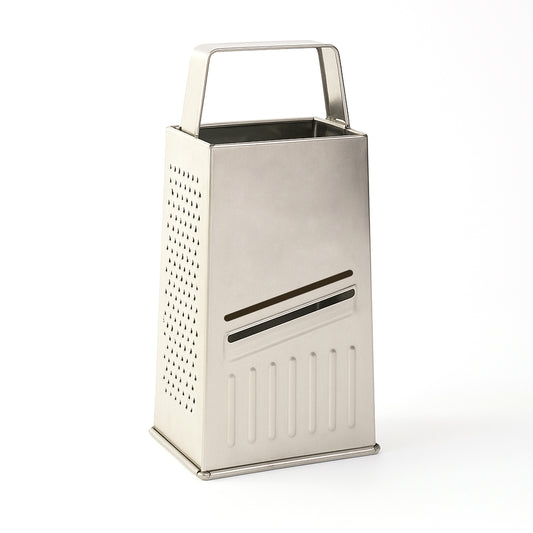 Wukusy Supermom Premium 5-in-1 stainless steel grater and slicer for versatile kitchen use, with multiple blades for grating and slicing tasks.