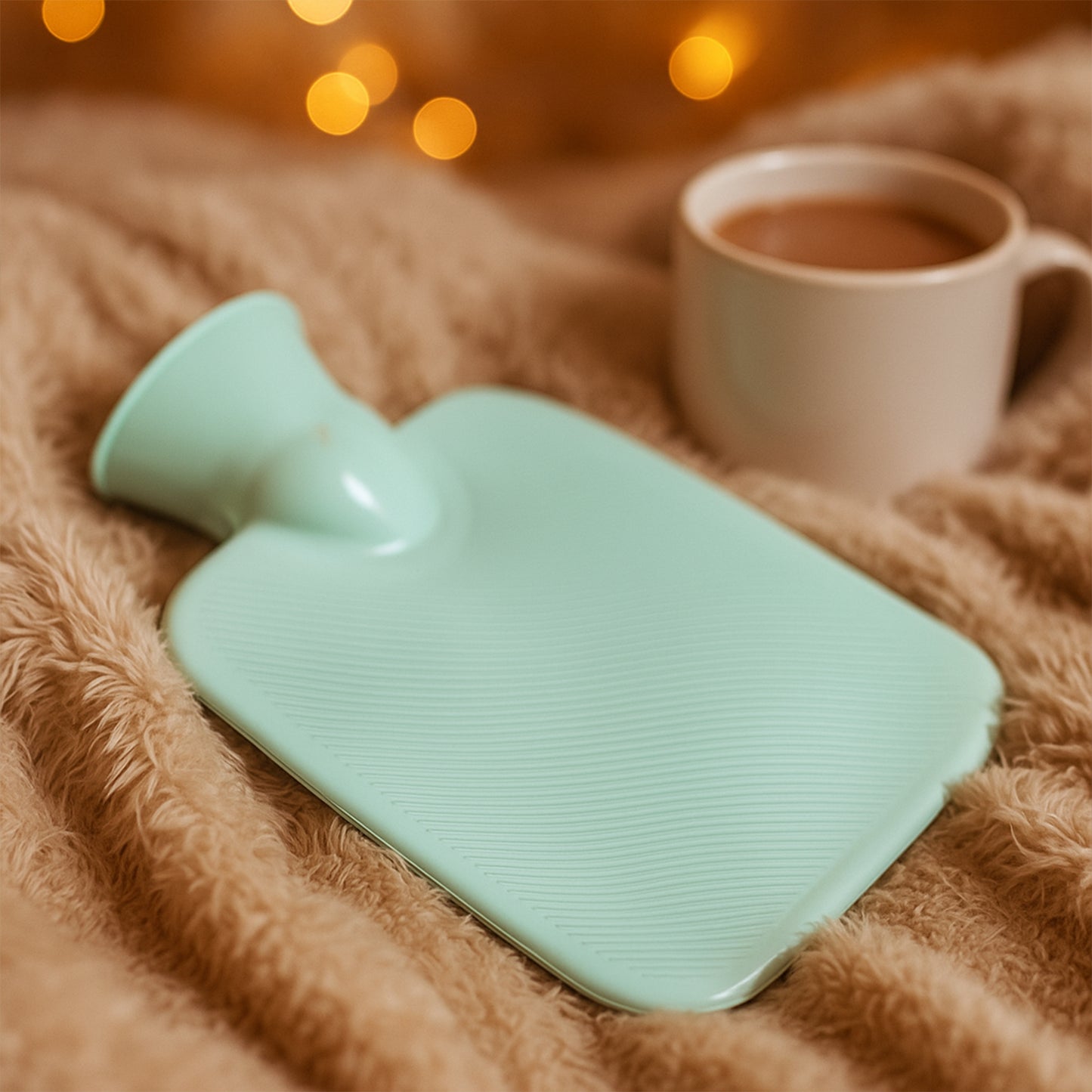 Wukusy premium rubber hot water bag, 19x13 cm, filled with water, showing the flexible, durable design for soothing warmth.