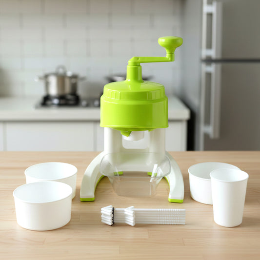 Wukusy manual hand crank ice crusher with colorful plastic body and metal crank handle for crushing ice manually