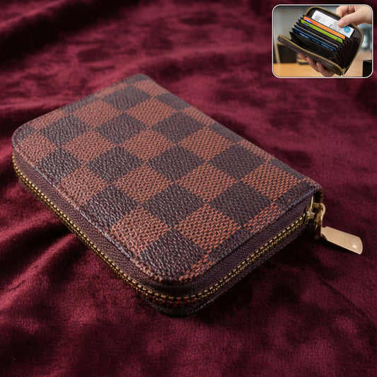 Wukusy Zip Card Holder Wallet with multiple card slots, compact organizer case in black, designed for easy card storage and access.