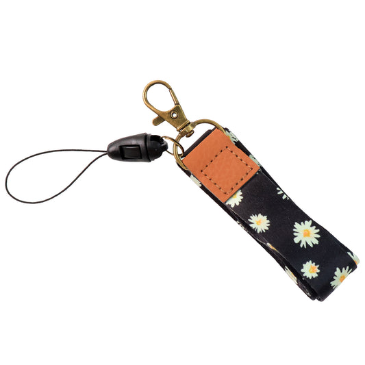 Wukusy floral print neck lanyard strap with clip hook for office ID badges and mobile phones, featuring vibrant floral design.