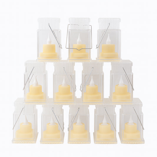 Set of 12 Wukusy LED storm lantern decorative lights for home decor, featuring vintage-style metal and glass lanterns.