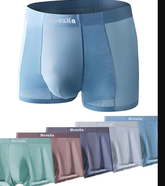 Dropdash men's multicolor shorts and underwear set featuring briefs and boxers, displayed alongside sandals and floaters.