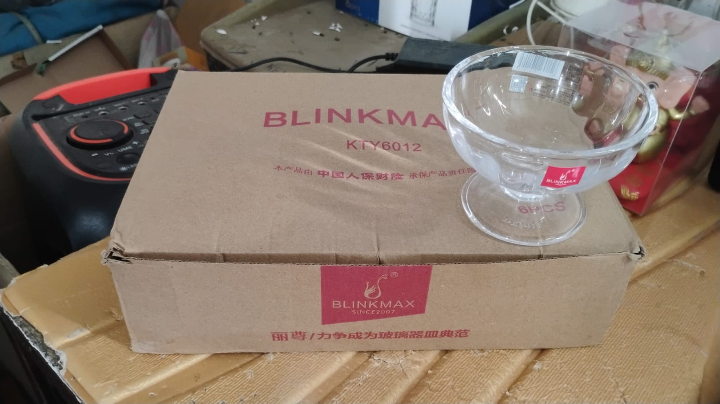 Set of six Wukusy premium glass ice cream dessert bowls for serving treats in stylish home and kitchen settings.