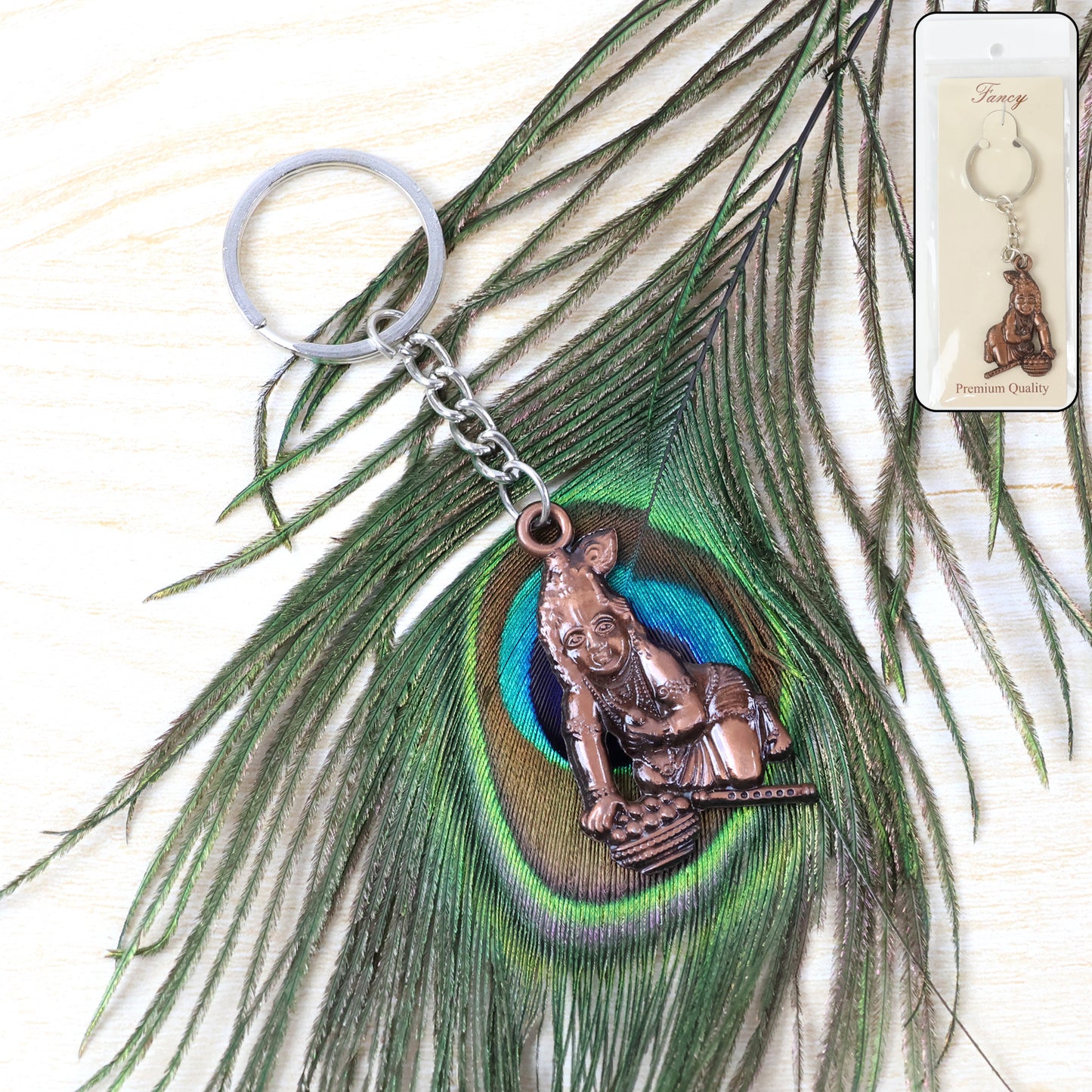 Wukusy Bal Krishna crawling design keychain featuring detailed craftsmanship and vibrant colors, perfect for accessories and gifts.