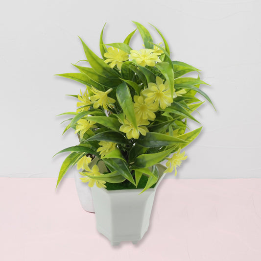 Artificial wildflower plant in a cute pot, perfect for home, office, or balcony decor, by Wukusy, ideal for tabletop and indoor decoration.